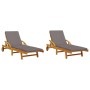 Sun loungers with cushions 2 pcs solid acacia wood 200x68x83 cm by vidaXL, Loungers - Ref: Foro24-3206373, Price: 465,58 €, D...