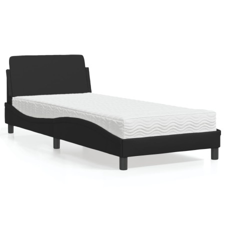 Bed with black synthetic leather mattress 90x190 cm by vidaXL, Beds and slatted bases - Ref: Foro24-3208317, Price: 229,60 €,...