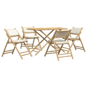 Folding bistro set with cushions 5 pieces cream white bamboo by vidaXL, Garden sets - Ref: Foro24-3208935, Price: 315,97 €, D...