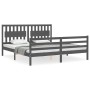 Double bed frame with gray solid wood headboard by vidaXL, Beds and slatted bases - Ref: Foro24-3194328, Price: 188,99 €, Dis...