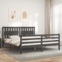 Double bed frame with gray solid wood headboard by vidaXL, Beds and slatted bases - Ref: Foro24-3194328, Price: 188,99 €, Dis...