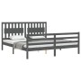 Double bed frame with gray solid wood headboard by vidaXL, Beds and slatted bases - Ref: Foro24-3194328, Price: 188,99 €, Dis...