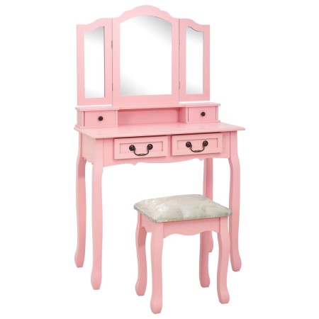 Pink paulownia wood dressing table and stool set 80x69x141 cm by vidaXL, Bedroom Dressers - Ref: Foro24-289319, Price: 145,53...