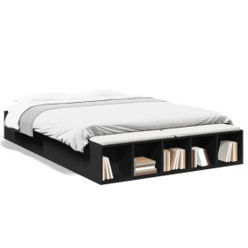 Black engineered wood bed frame 150x200 cm by vidaXL, Beds and slatted bases - Ref: Foro24-3280560, Price: 151,98 €, Discount: %