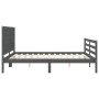 Double bed frame with gray solid wood headboard by vidaXL, Beds and slatted bases - Ref: Foro24-3194328, Price: 188,99 €, Dis...