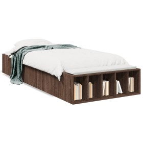 Oak brown engineered wood bed frame 100x200 cm by vidaXL, Beds and slatted bases - Ref: Foro24-3280607, Price: 120,49 €, Disc...