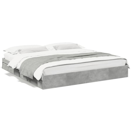 Cama con cajones madera ingeniería gris hormigón 200x200 cm de vidaXL, Camas y somieres - Ref: Foro24-3280632, Precio: 199,70...