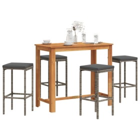 Garden table and stools 5 pcs acacia wood PE rattan gray by vidaXL, Garden sets - Ref: Foro24-3295284, Price: 246,49 €, Disco...