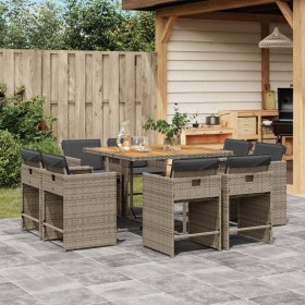 Garden dining set 9 pieces and gray synthetic rattan cushions by vidaXL, Garden sets - Ref: Foro24-3277969, Price: 550,68 €, ...