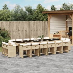 17-teiliges Garten-Essset mit beigen Kissen aus synthetischem Rattan von vidaXL, Gartensets - Ref: Foro24-3278013, Preis: 1,0...