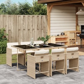 7-teiliges Garten-Esszimmer-Set mit Kissen synthetisches Rattan beige von vidaXL, Gartensets - Ref: Foro24-3277857, Preis: 50...