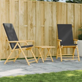 3-teiliges faltbares Bistro-Set aus Bambus mit dunkelgrauen Kissen von vidaXL, Gartensets - Ref: Foro24-3208932, Preis: 243,9...