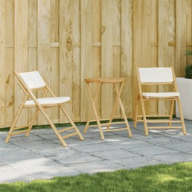 Folding bamboo bistro set 3 pieces with cream white cushions by vidaXL, Garden sets - Ref: Foro24-3208939, Price: 181,99 €, D...