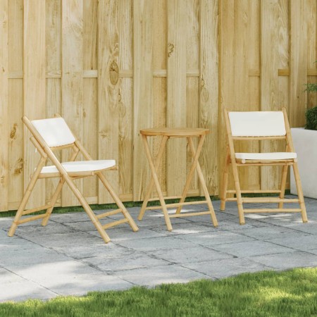 3-teiliges faltbares Bambus-Bistro-Set mit cremeweißen Kissen von vidaXL, Gartensets - Ref: Foro24-3208939, Preis: 182,27 €, ...