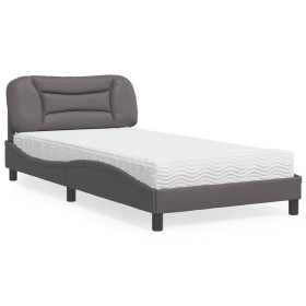 Bed with gray synthetic leather mattress 100x200 cm by vidaXL, Beds and slatted bases - Ref: Foro24-3208706, Price: 286,99 €,...