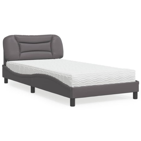 Bed with gray synthetic leather mattress 100x200 cm by vidaXL, Beds and slatted bases - Ref: Foro24-3208706, Price: 323,42 €,...