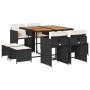 Set de comedor de jardín 9 pzas y cojines ratán sintético negro de vidaXL, Conjuntos de jardín - Ref: Foro24-3277910, Precio:...