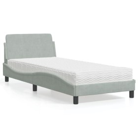 Cama con colchón terciopelo gris claro 90x200 cm de vidaXL, Camas y somieres - Ref: Foro24-3208331, Precio: 233,89 €, Descuen...