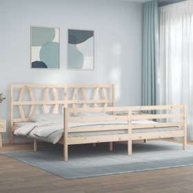 Double bed frame with solid wood headboard by vidaXL, Beds and slatted bases - Ref: Foro24-3194391, Price: 143,99 €, Discount: %