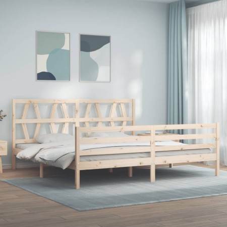 Double bed frame with solid wood headboard by vidaXL, Beds and slatted bases - Ref: Foro24-3194391, Price: 143,76 €, Discount: %