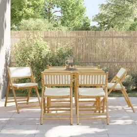 Folding bistro chairs with cushions 6 pcs white cream bamboo by vidaXL, Garden chairs - Ref: Foro24-3208924, Price: 362,99 €,...