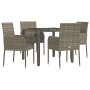 5-piece garden dining set with gray synthetic rattan cushions