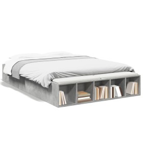 Estructura de cama madera de ingeniería gris hormigón 135x190cm de vidaXL, Camas y somieres - Ref: Foro24-3280590, Precio: 14...