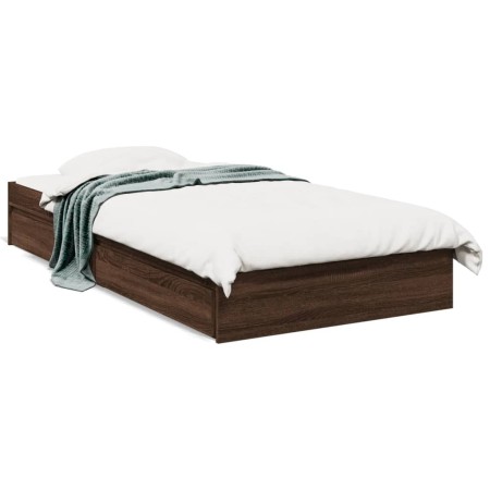 Oak brown engineered wood bed with drawers 100x200 cm by vidaXL, Beds and slatted bases - Ref: Foro24-3280677, Price: 146,89 ...