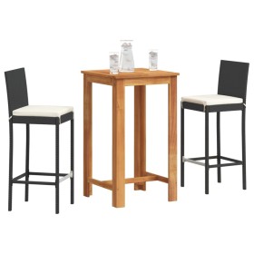 Garden table and 3-piece set of acacia wood and black PE rattan stools by vidaXL, Garden sets - Ref: Foro24-3295262, Price: 2...