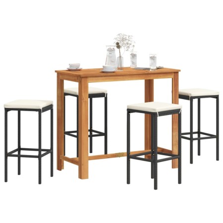 Garden table and 5-piece set of acacia wood and black PE rattan stools by vidaXL, Garden sets - Ref: Foro24-3295283, Price: 2...