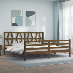 Honey brown solid wood bed frame with headboard by vidaXL, Beds and slatted bases - Ref: Foro24-3194394, Price: 176,99 €, Dis...