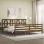 Honey brown solid wood bed frame with headboard by vidaXL, Beds and slatted bases - Ref: Foro24-3194394, Price: 176,01 €, Dis...