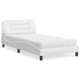 Bed with white synthetic leather mattress 100x200 cm by vidaXL, Beds and slatted bases - Ref: Foro24-3208704, Price: 319,31 €...