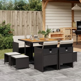 9-teiliges Garten-Esszimmerset und Kissen synthetisches Rattan schwarz von vidaXL, Gartensets - Ref: Foro24-3277730, Preis: 4...