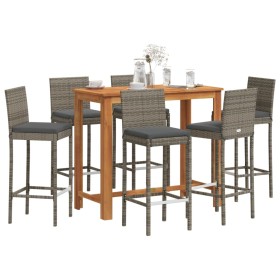 Garden table and 7-piece set of acacia wood and gray PE rattan stools. by vidaXL, Garden sets - Ref: Foro24-3295281, Price: 4...