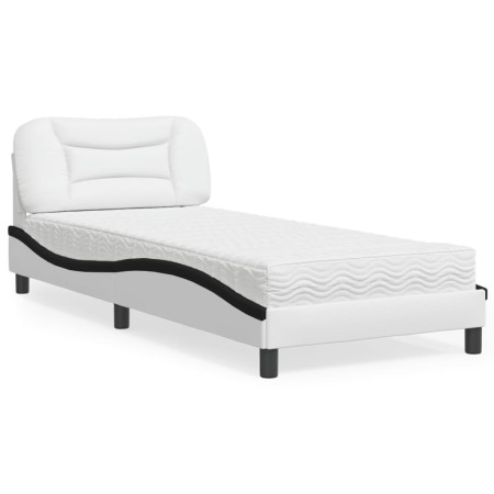 Cama con colchón cuero sintético blanco y negro 90x190 cm de vidaXL, Camas y somieres - Ref: Foro24-3208695, Precio: 279,39 €...