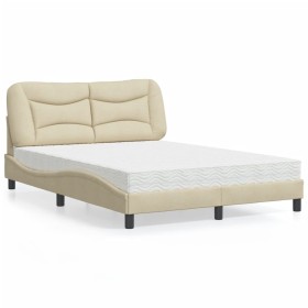 Cama con colchón tela color crema 140x190 cm de vidaXL, Camas y somieres - Ref: Foro24-3208532, Precio: 409,62 €, Descuento: %