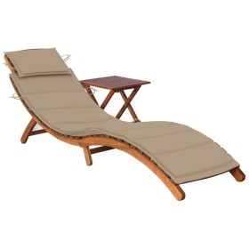 Garden lounger with table and cushion in solid acacia wood by vidaXL, Loungers - Ref: Foro24-3061590, Price: 190,38 €, Discou...