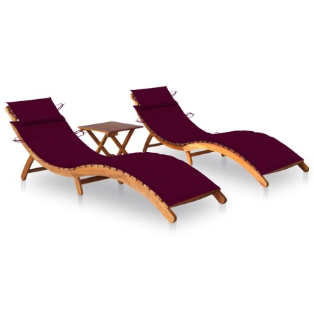 Sun loungers 2 units with table and cushions in solid acacia wood by vidaXL, Loungers - Ref: Foro24-3077385, Price: 352,67 €,...