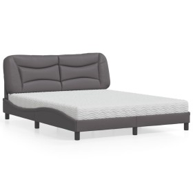 Bed with gray synthetic leather mattress 160x200 cm by vidaXL, Beds and slatted bases - Ref: Foro24-3208734, Price: 497,39 €,...