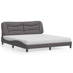 Bed with gray synthetic leather mattress 180x200 cm by vidaXL, Beds and slatted bases - Ref: Foro24-3208741, Price: 502,43 €,...