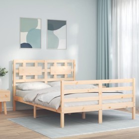 Double bed frame with solid wood headboard by vidaXL, Beds and slatted bases - Ref: Foro24-3194411, Price: 118,12 €, Discount: %