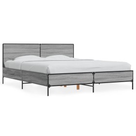 Estructura cama madera ingeniería metal gris Sonoma 160x200 cm de vidaXL, Camas y somieres - Ref: Foro24-3280010, Precio: 172...