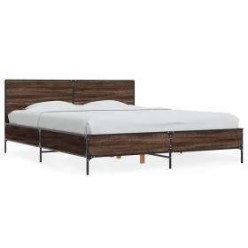 Oak brown metal engineered wood bed frame 150x200 cm by vidaXL, Beds and slatted bases - Ref: Foro24-3280006, Price: 169,99 €...