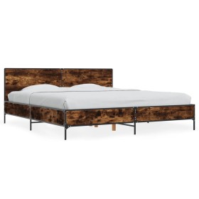 Estructura cama madera ingeniería metal roble ahumado 200x200cm de vidaXL, Camas y somieres - Ref: Foro24-3280019, Precio: 17...