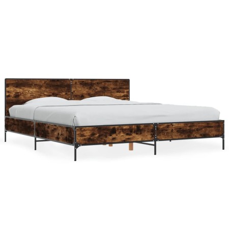 Engineered wood bed frame metal smoked oak 200x200cm by vidaXL, Beds and slatted bases - Ref: Foro24-3280019, Price: 179,32 €...