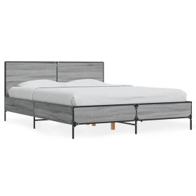 Estructura cama madera ingeniería metal gris Sonoma 120x190 cm de vidaXL, Camas y somieres - Ref: Foro24-3280025, Precio: 155...