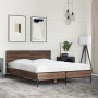 Engineered wood bed frame oak brown metal 135x190 cm by vidaXL, Beds and slatted bases - Ref: Foro24-3280031, Price: 162,53 €...