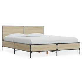 Sonoma oak metal engineered wood bed frame 140x190 cm by vidaXL, Beds and slatted bases - Ref: Foro24-3280033, Price: 159,99 ...