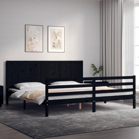 Double bed frame with black solid wood headboard by vidaXL, Beds and slatted bases - Ref: Foro24-3194525, Price: 217,99 €, Di...